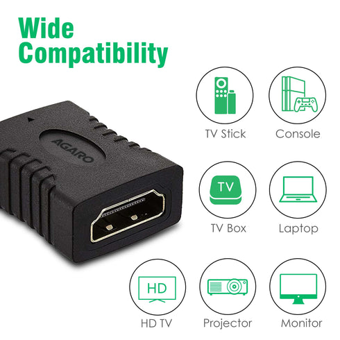 AGARO HDMI Female to Female Coupler Extender Adapter Connector, Black (33572)